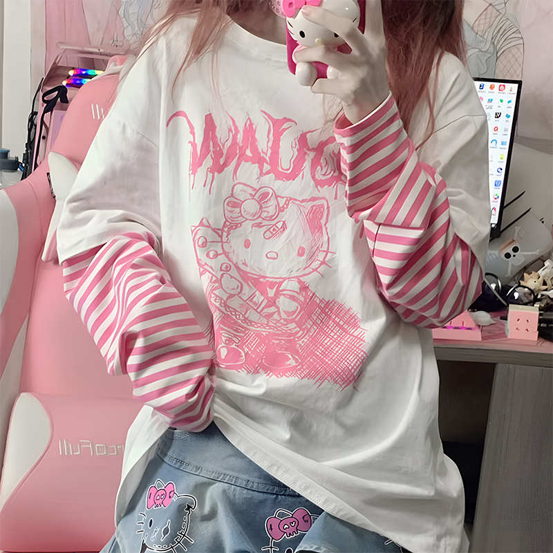 Langarmshirt, Damenshirt, Katzenprint-Shirt