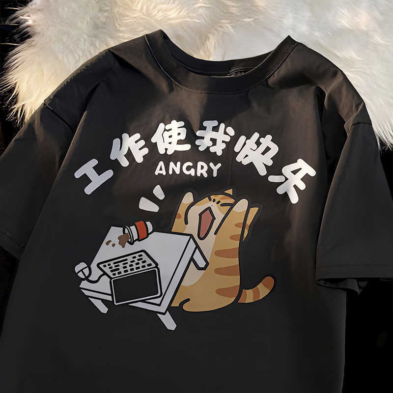 T-Shirt, Baumwoll-T-Shirt, lockeres T-Shirt, T-Shirt mit Katzen-Print