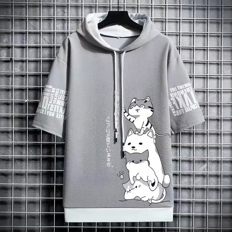 Herren-T-Shirt, Kapuzenshirt, T-Shirt mit Katzenmotiv